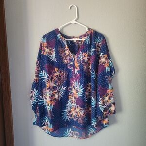 Studio Works Pink and Blue Flutter Sleeve Relaxed Blouse